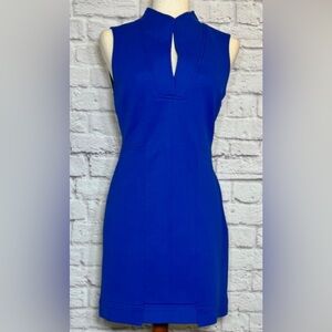 Blue Plunge Neck Sheath Mini Stretch Dress